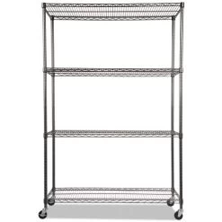 Alera ALESW604818BA NSF Certified 48 In. X 18 In. X 72 In. 4-Shelf Wire Shelving Kit With Casters - Black Anthracite -Tool Store alensw604818ba b