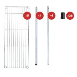 Alera ALESW843614SR 36 In. W X 14 In. D X 54 In. H Four-Shelf Residential Wire Shelving - Silver 11 Alera ALESW843614SR 36 In. W X 14 In. D X 54 In. H Four-Shelf Residential Wire Shelving - Silver -Tool Store alensw843614sr d