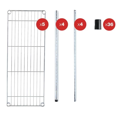 Alera ALESW843614SR 36 In. W X 14 In. D X 54 In. H Four-Shelf Residential Wire Shelving - Silver 5 Alera ALESW843614SR 36 In. W X 14 In. D X 54 In. H Four-Shelf Residential Wire Shelving - Silver - Image 5