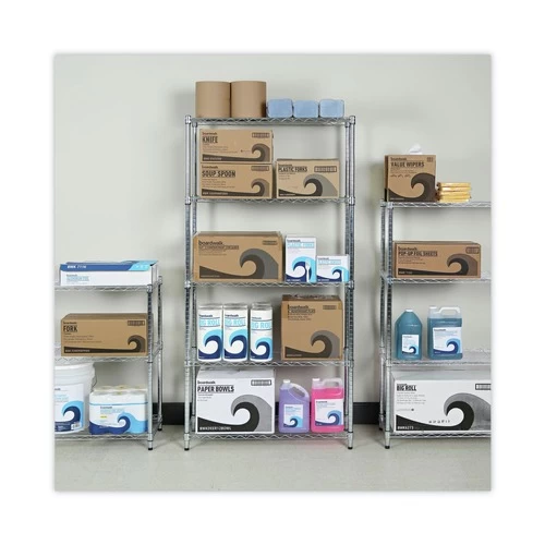 Alera ALESW853614SR 36 In. W X 14 In. D X 72 In. H Five-Shelf Residential Wire Shelving - Silver 6 Alera ALESW853614SR 36 In. W X 14 In. D X 72 In. H Five-Shelf Residential Wire Shelving - Silver - Image 6