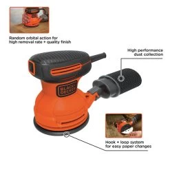 Black & Decker BDERO100 120V 2 Amp Brushed 5 In. Corded Random Orbit Sander -Tool Store bdknbdero100 e
