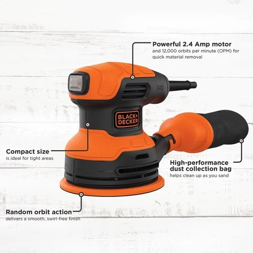 Black & Decker BDERO200AEV 2.4 Amp 5 In. Corded Random Orbit Sander 4 Black & Decker BDERO200AEV 2.4 Amp 5 In. Corded Random Orbit Sander - Image 4