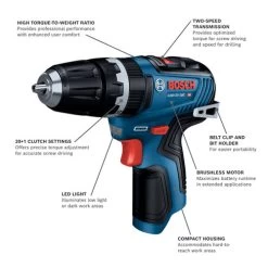 Factory Reconditioned Bosch GSB12V-300N-RT 12V Max Brushless Lithium-Ion 3/8 In. Cordless Hammer Drill Driver (Tool Only) -Tool Store bshrgsb12v 300n rt e