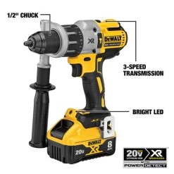 Dewalt DCD998W1 20V MAX XR POWER DETECT Brushless Lithium-Ion 1/2 In. Cordless Hammer Drill Driver Kit (8 Ah) -Tool Store dewndcd998w1 h