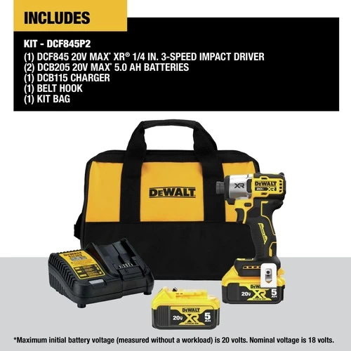 Dewalt DCF845P2 20V MAX XR Brushless Lithium-Ion Cordless 3-Speed 1/4 In. Impact Driver Kit (5 Ah) 2 Dewalt DCF845P2 20V MAX XR Brushless Lithium-Ion Cordless 3-Speed 1/4 In. Impact Driver Kit (5 Ah) - Image 2