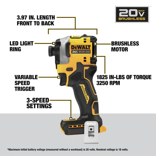 Dewalt DCF850B ATOMIC 20V MAX Brushless Lithium-Ion 1/4 In. Cordless 3-Speed Impact Driver (Tool Only) 6 Dewalt DCF850B ATOMIC 20V MAX Brushless Lithium-Ion 1/4 In. Cordless 3-Speed Impact Driver (Tool Only) - Image 6