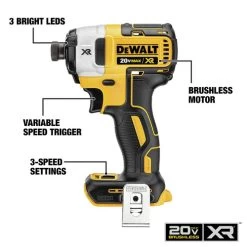 Dewalt DCF887P1 20V MAX XR Brushless Lithium-Ion 1/4 In. Cordless 3-Speed Impact Driver Kit (5 Ah) -Tool Store dewndcf887p1 b