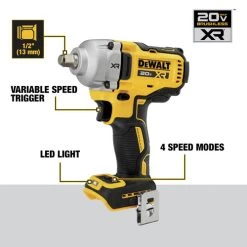 Dewalt DCF891B 20V MAX XR Brushless Lithium-Ion 1/2 In. Cordless Mid-Range Impact Wrench With Hog Ring Anvil (Tool Only) -Tool Store dewndcf891b g