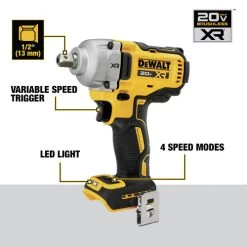 Dewalt DCF892B 20V MAX XR Brushless Lithium-Ion 1/2 In. Cordless Mid-Range Impact Wrench With Detent Pin Anvil (Tool Only) -Tool Store dewndcf892b g