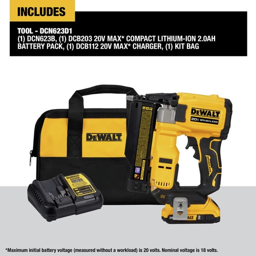 Dewalt DCN623D1 20V MAX ATOMIC COMPACT Brushless Lithium-Ion 23 Gauge Cordless Pin Nailer Kit (2 Ah) 2 Dewalt DCN623D1 20V MAX ATOMIC COMPACT Brushless Lithium-Ion 23 Gauge Cordless Pin Nailer Kit (2 Ah) - Image 2
