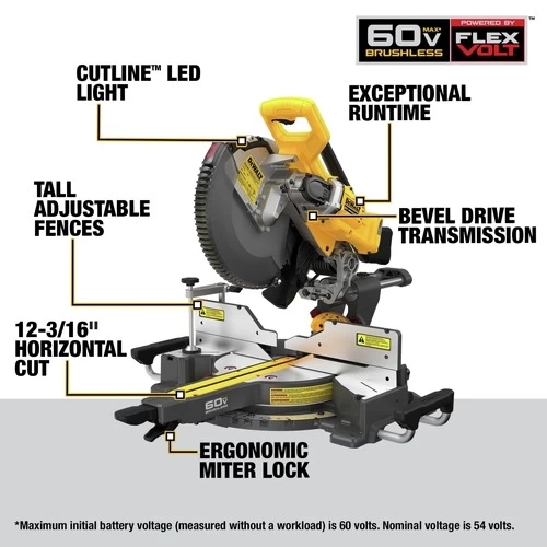 Dewalt DCS781B 60V MAX Brushless Lithium-Ion Cordless 12 In. Double Bevel Sliding Miter Saw (Tool Only) 18 Dewalt DCS781B 60V MAX Brushless Lithium-Ion Cordless 12 In. Double Bevel Sliding Miter Saw (Tool Only) - Image 18