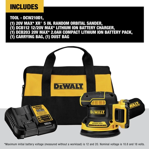 Dewalt DCW210D1 20V MAX XR Brushless Lithium-Ion Variable Speed 5 In. Cordless Random Orbital Sander Kit (2 Ah) 2 Dewalt DCW210D1 20V MAX XR Brushless Lithium-Ion Variable Speed 5 In. Cordless Random Orbital Sander Kit (2 Ah) - Image 2