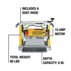 Dewalt DW734 120V 15 Amp Brushed 12-1/2 In. Corded Thickness Planer With Three Knife Cutter-Head -Tool Store dewndw734 j