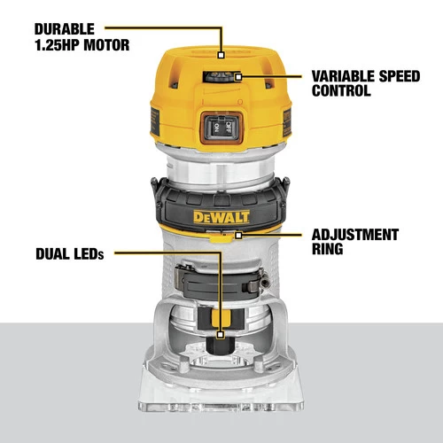 Dewalt DWP611 110V 7 Amp 1-1/4 HP Variable Speed Max Torque Corded Compact Router 7 Dewalt DWP611 110V 7 Amp 1-1/4 HP Variable Speed Max Torque Corded Compact Router - Image 7