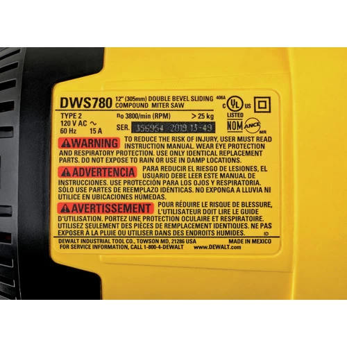 Dewalt DWS780 12 In. Double Bevel Sliding Compound Miter Saw 15 Dewalt DWS780 12 In. Double Bevel Sliding Compound Miter Saw - Image 15