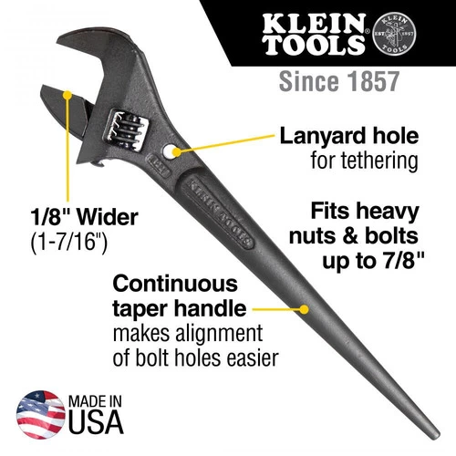 Klein Tools 3227 10 In. Adjustable Spud Wrench With Tether Hole 7 Klein Tools 3227 10 In. Adjustable Spud Wrench With Tether Hole - Image 7