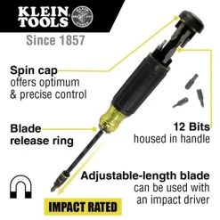 Klein Tools 32304 14-in-1 HVAC Adjustable-Length Impact Screwdriver With Flip Socket -Tool Store klnn32304 f