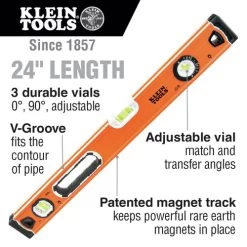 Klein Tools 935L 3-Vial 24 In. Bubble Level - High Visibility, Orange 13 Klein Tools 935L 3-Vial 24 In. Bubble Level - High Visibility, Orange -Tool Store klnn935l k