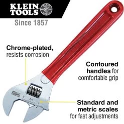 Klein Tools D507-10 10 In. Extra Capacity Adjustable Wrench - Transparent Red Handle -Tool Store klnnd507 10 e