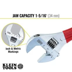 Klein Tools D507-10 10 In. Extra Capacity Adjustable Wrench - Transparent Red Handle -Tool Store klnnd507 10 f