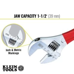 Klein Tools D507-12 12 In. Extra Capacity Adjustable Wrench - Transparent Red Handle -Tool Store klnnd507 12 f