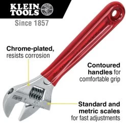 Klein Tools D507-6 6-1/2 In. Extra Capacity Adjustable Wrench - Transparent Red Handle -Tool Store klnnd507 6 e