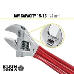 Klein Tools D507-6 6-1/2 In. Extra Capacity Adjustable Wrench - Transparent Red Handle -Tool Store klnnd507 6 f