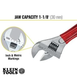 Klein Tools D507-8 8 In. Extra Capacity Adjustable Wrench - Transparent Red Handle -Tool Store klnnd507 8 c