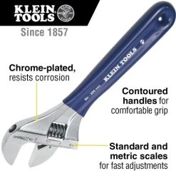 Klein Tools D509-8 8 In. Extra-Wide Jaw Adjustable Wrench - Blue Handle -Tool Store klnnd509 8 e