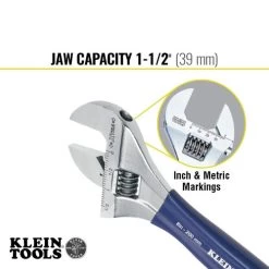 Klein Tools D509-8 8 In. Extra-Wide Jaw Adjustable Wrench - Blue Handle -Tool Store klnnd509 8 f