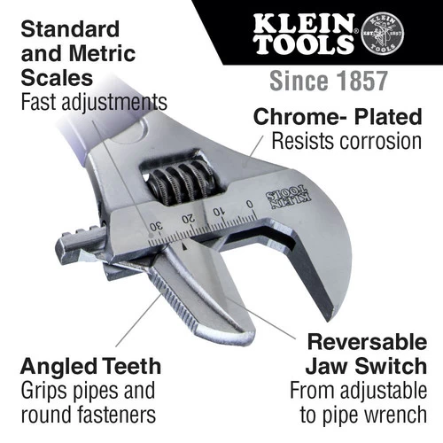 Klein Tools D86930 10 In. Reversible Jaw/Adjustable Pipe Wrench 2 Klein Tools D86930 10 In. Reversible Jaw/Adjustable Pipe Wrench - Image 2