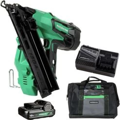 Metabo HPT NT1865DMASTM 18V MultiVolt Brushless Lithium-Ion Cordless 15-Gauge Angled Finish Nailer Kit (2 Ah)