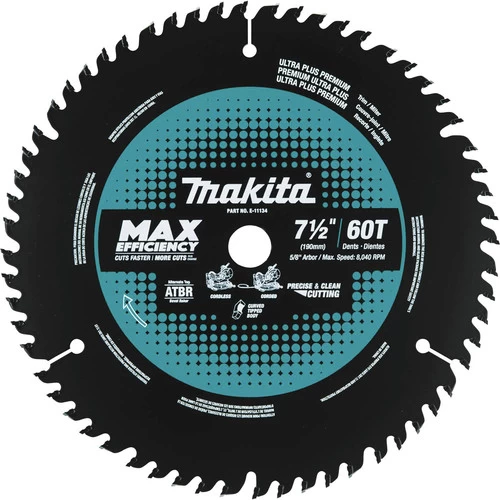 Makita E-11134 7-1/2 In. 60 Tooth Carbide-Tipped Max Efficiency Miter Saw Blade 1 Makita E-11134 7-1/2 In. 60 Tooth Carbide-Tipped Max Efficiency Miter Saw Blade