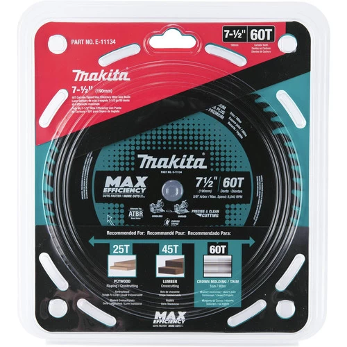 Makita E-11134 7-1/2 In. 60 Tooth Carbide-Tipped Max Efficiency Miter Saw Blade 3 Makita E-11134 7-1/2 In. 60 Tooth Carbide-Tipped Max Efficiency Miter Saw Blade - Image 3