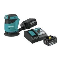 Makita XOB01Z-BL1840DC1 18V LXT Lithium-Ion 5 In. Cordless Random Orbit Sander And Battery With Charger Starter Pack Bundle (4 Ah)