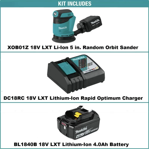 Makita XOB01Z-BL1840DC1 18V LXT Lithium-Ion 5 In. Cordless Random Orbit Sander And Battery With Charger Starter Pack Bundle (4 Ah) 2 Makita XOB01Z-BL1840DC1 18V LXT Lithium-Ion 5 In. Cordless Random Orbit Sander And Battery With Charger Starter Pack Bundle (4 Ah) - Image 2