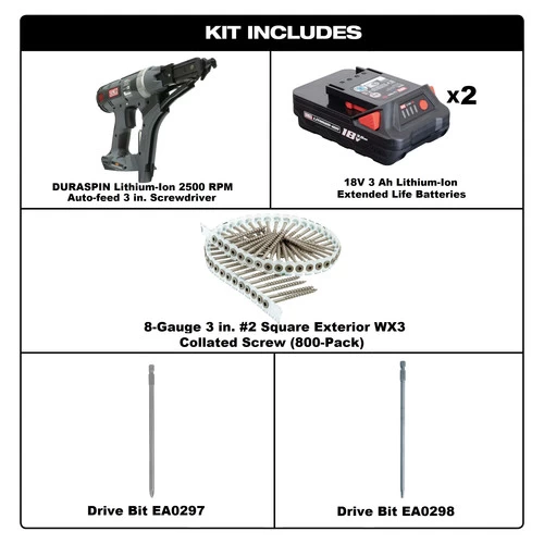 SENCO 10C0001N-08D300W-BNDL DURASPIN DS322-18V Lithium-Ion 2500 RPM Auto-feed 3 In. Cordless Screwdriver (3 Ah) And 800 Pack 3 In. Screw Bundle 2 SENCO 10C0001N-08D300W-BNDL DURASPIN DS322-18V Lithium-Ion 2500 RPM Auto-feed 3 In. Cordless Screwdriver (3 Ah) And 800 Pack 3 In. Screw Bundle - Image 2