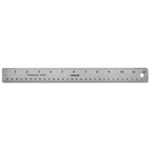 Universal UNV59023 Stainless Steel 12 In. Standard/Metric Ruler With Cork Back And Hanging Hole 1 Universal UNV59023 Stainless Steel 12 In. Standard/Metric Ruler With Cork Back And Hanging Hole
